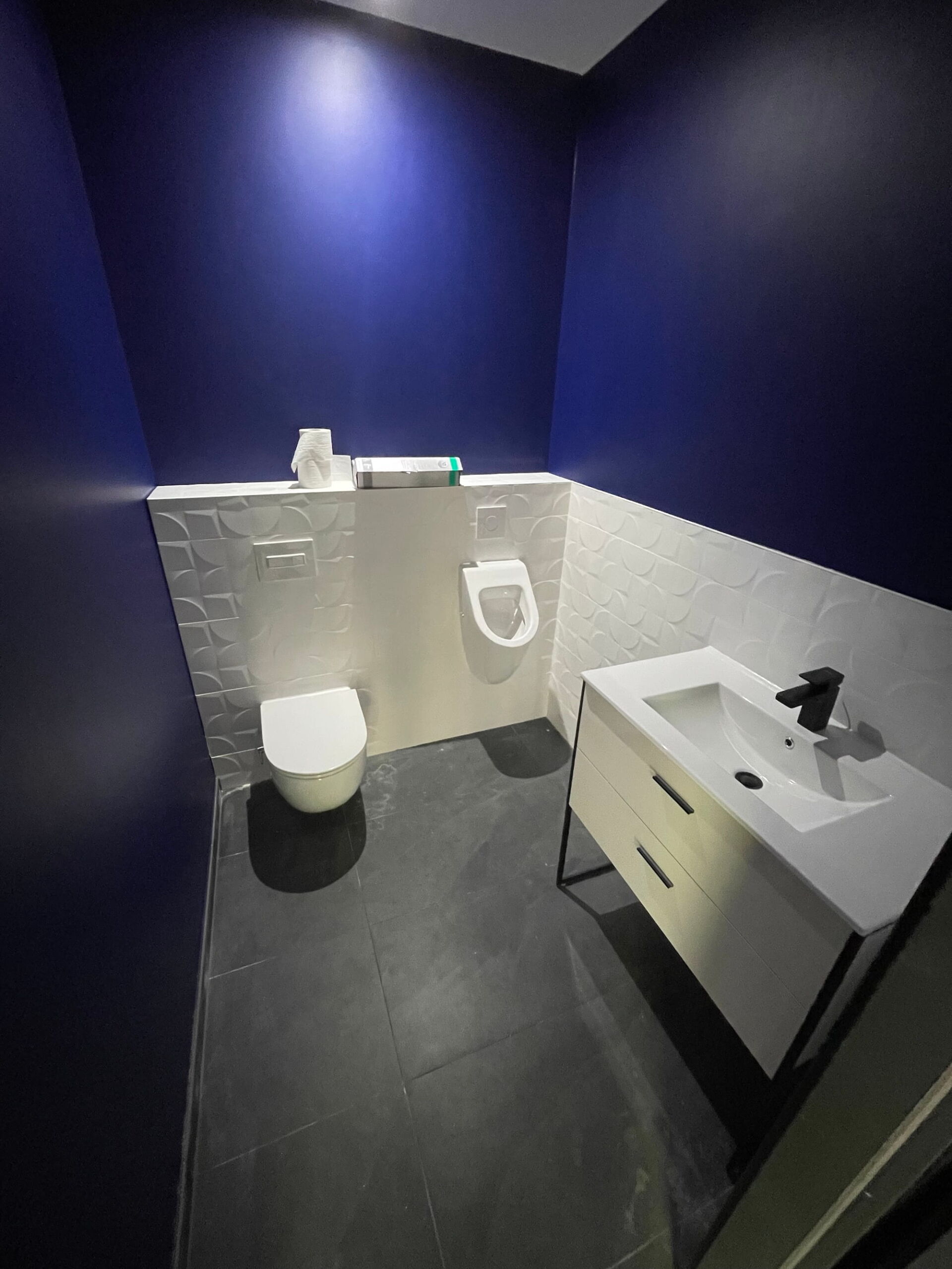 Salle de bain bleu et blanc